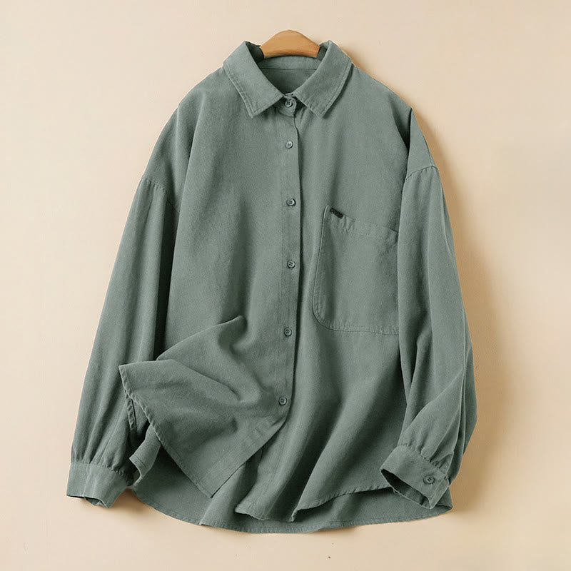 Koszula damska z długim rękawem i stójką z bawełny "Buddha Stones" z guzikami i swobodnym wzorem - Stalowoniebieski - US14, UK/AU18, EU46 (2XL) - image 0