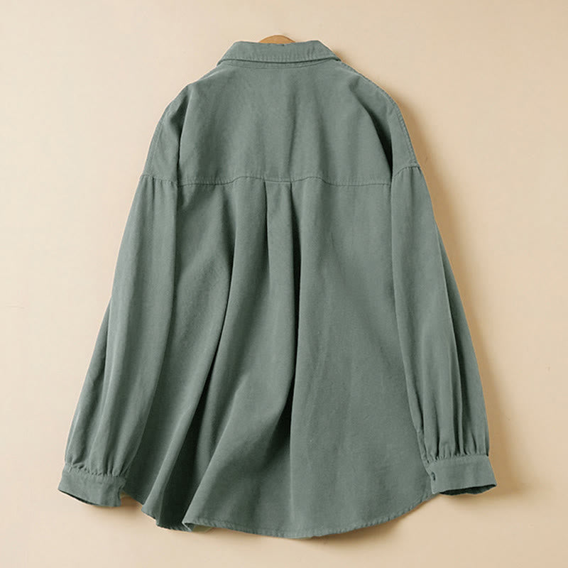 Koszula damska z długim rękawem i stójką z bawełny "Buddha Stones" z guzikami i swobodnym wzorem - image 1