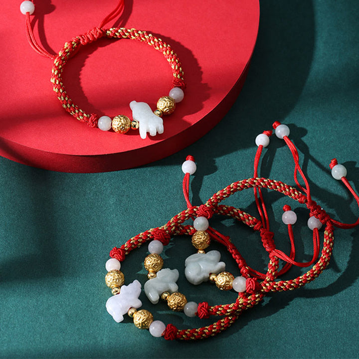 Buddha Stones, chińskie znaki zodiaku, koraliki z jadeitu ze srebra, rok konia, bransoletka z czerwonego sznurka przynosząca szczęście - image 27
