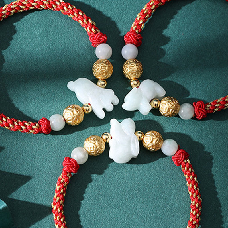 Buddha Stones, chińskie znaki zodiaku, koraliki z jadeitu ze srebra, rok konia, bransoletka z czerwonego sznurka przynosząca szczęście - image 25