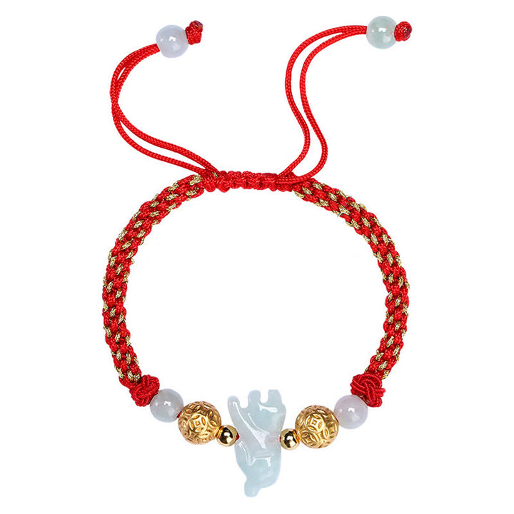 Buddha Stones, chińskie znaki zodiaku, koraliki z jadeitu ze srebra, rok konia, bransoletka z czerwonego sznurka przynosząca szczęście - image 13