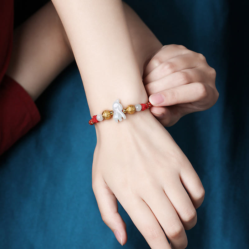 Buddha Stones, chińskie znaki zodiaku, koraliki z jadeitu ze srebra, rok konia, bransoletka z czerwonego sznurka przynosząca szczęście - image 12