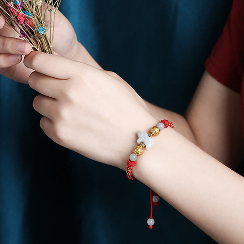 Buddha Stones, chińskie znaki zodiaku, koraliki z jadeitu ze srebra, rok konia, bransoletka z czerwonego sznurka przynosząca szczęście - image 19