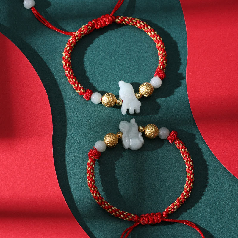 Buddha Stones, chińskie znaki zodiaku, koraliki z jadeitu ze srebra, rok konia, bransoletka z czerwonego sznurka przynosząca szczęście - image 24