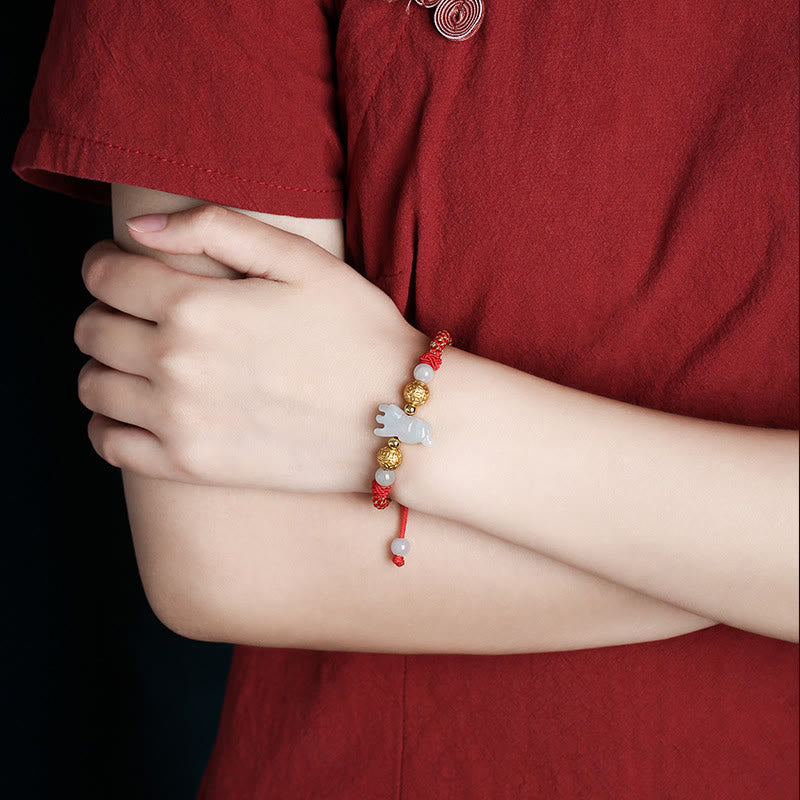 Buddha Stones, chińskie znaki zodiaku, koraliki z jadeitu ze srebra, rok konia, bransoletka z czerwonego sznurka przynosząca szczęście - image 10