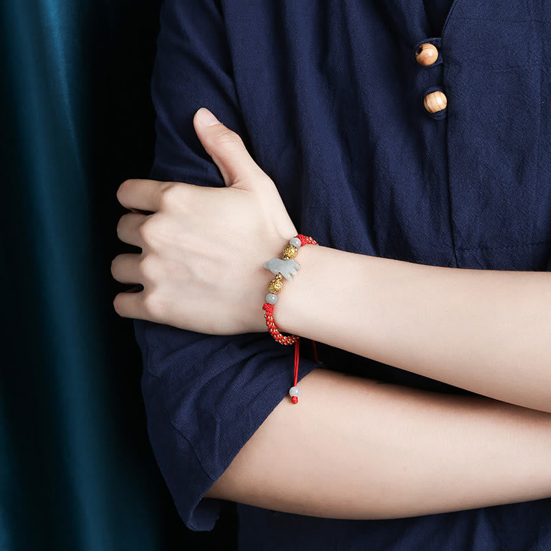 Buddha Stones, chińskie znaki zodiaku, koraliki z jadeitu ze srebra, rok konia, bransoletka z czerwonego sznurka przynosząca szczęście - image 11