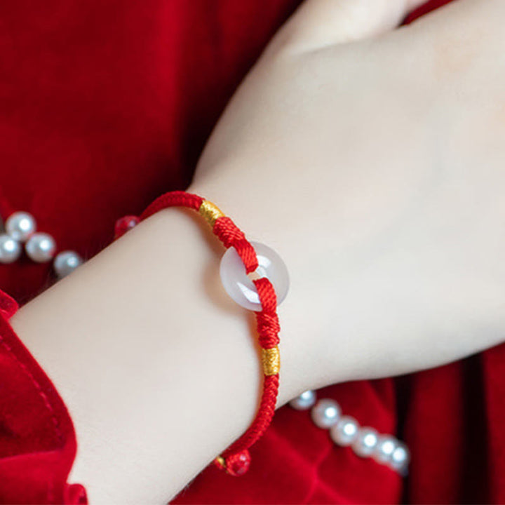 Bransoletka pleciona z białego chalcedonu i Buddha Stones z klamrą pokoju - image 4