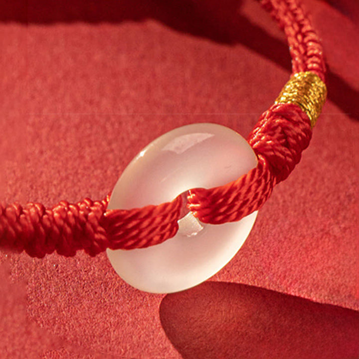 Bransoletka pleciona z białego chalcedonu i Buddha Stones z klamrą pokoju - image 3