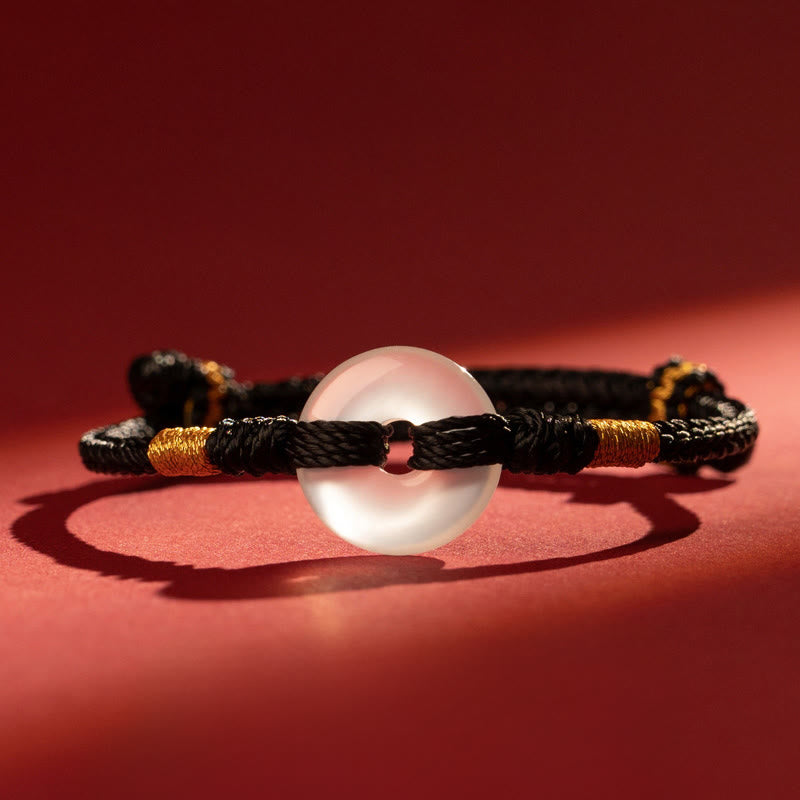 Bransoletka pleciona z białego chalcedonu i Buddha Stones z klamrą pokoju - Czarna lina - 18-19 CM - image 11