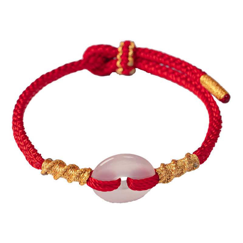 Bransoletka z białego chalcedonu i Buddha Stones z klamrą łączącą i węzłem liny - image 14