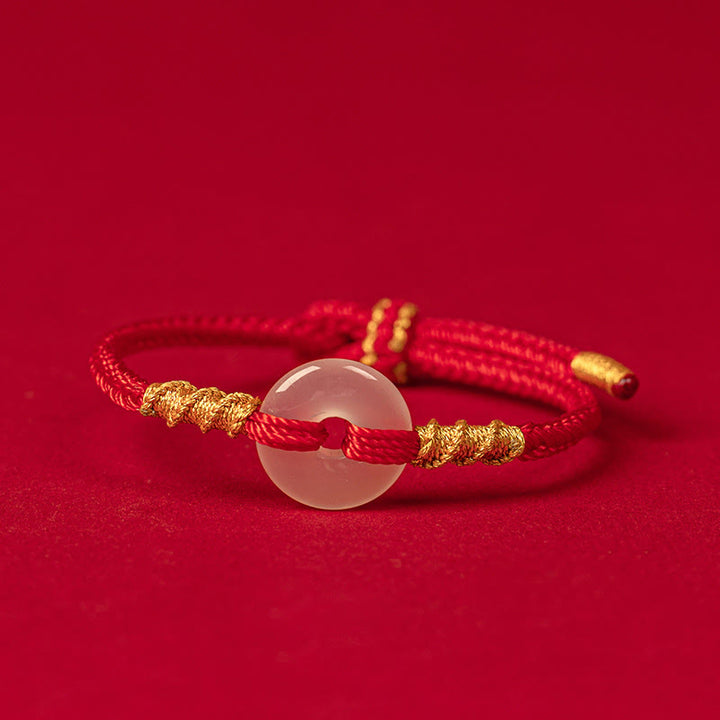 Bransoletka z białego chalcedonu i Buddha Stones z klamrą łączącą i węzłem liny - 18-19 CM - image 0