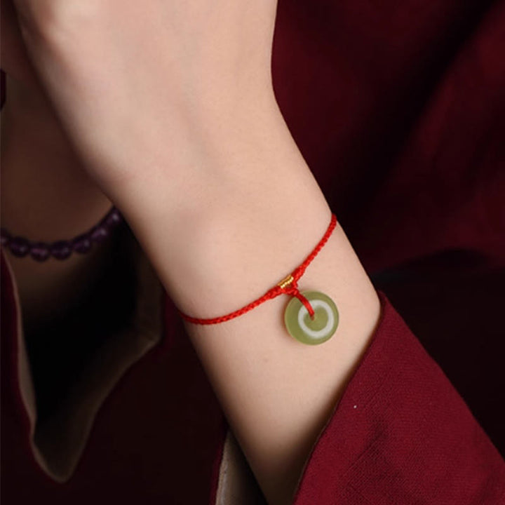 Bransoletka na kostkę z naturalnego jadeitu Hetian z klamrą pokoju i Buddha Stones - image 4