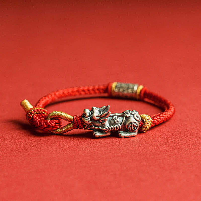 Bransoletka ochronna PiXiu Om Mani Padme Hum z Buddha Stones próby 925 - 18-19 cm - image 0