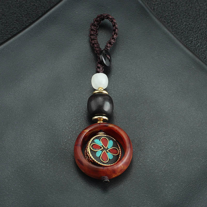 Buddha Stones, drewno hebanowe, sanskrycka, czterolistna koniczyna, oko Buddy, obrotowy brelok do kluczy - image 9