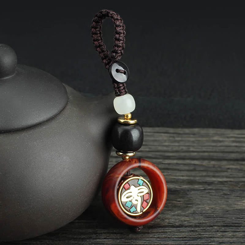 Buddha Stones, drewno hebanowe, sanskrycka, czterolistna koniczyna, oko Buddy, obrotowy brelok do kluczy - Wzór oka Buddy - image 6