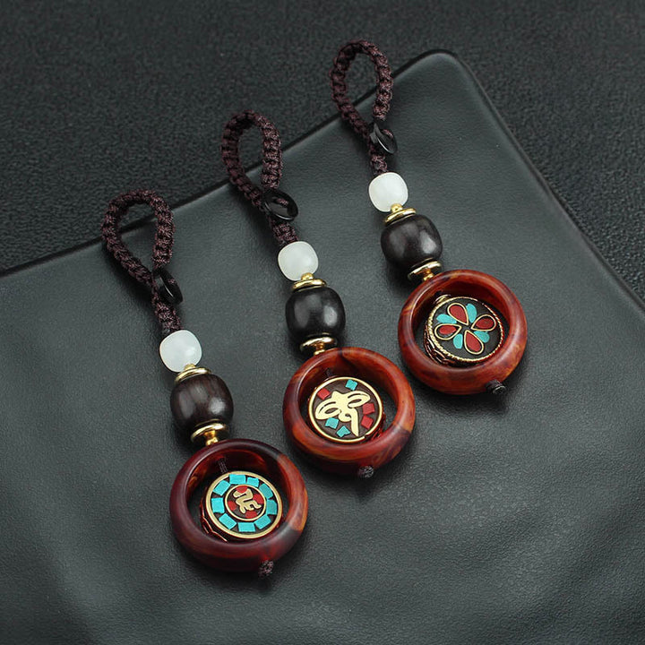 Buddha Stones, drewno hebanowe, sanskrycka, czterolistna koniczyna, oko Buddy, obrotowy brelok do kluczy - image 13