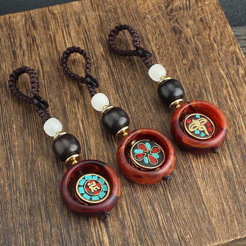 Buddha Stones, drewno hebanowe, sanskrycka, czterolistna koniczyna, oko Buddy, obrotowy brelok do kluczy - image 12