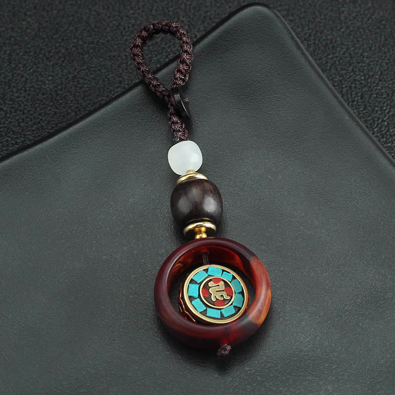 Buddha Stones, drewno hebanowe, sanskrycka, czterolistna koniczyna, oko Buddy, obrotowy brelok do kluczy - image 2