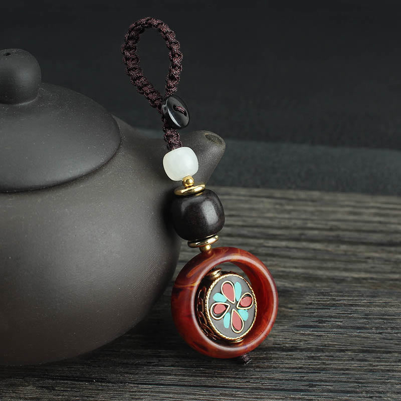 Buddha Stones, drewno hebanowe, sanskrycka, czterolistna koniczyna, oko Buddy, obrotowy brelok do kluczy - Wzór czterolistnej koniczyny - image 8