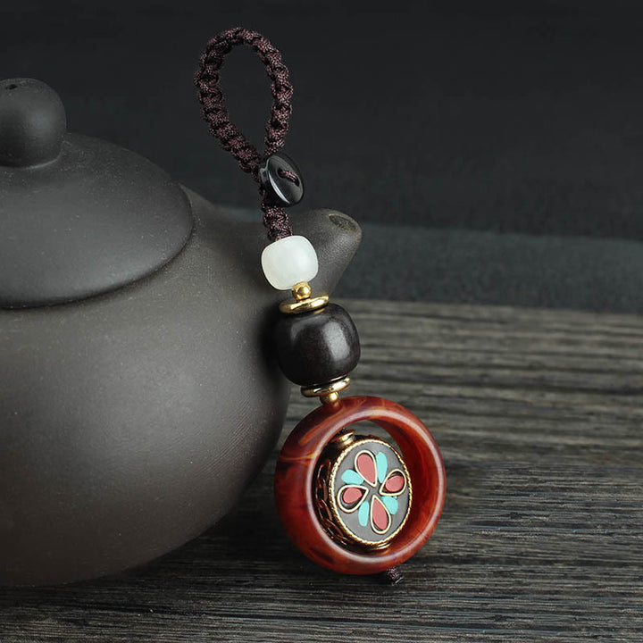 Buddha Stones, drewno hebanowe, sanskrycka, czterolistna koniczyna, oko Buddy, obrotowy brelok do kluczy - Wzór czterolistnej koniczyny - image 8