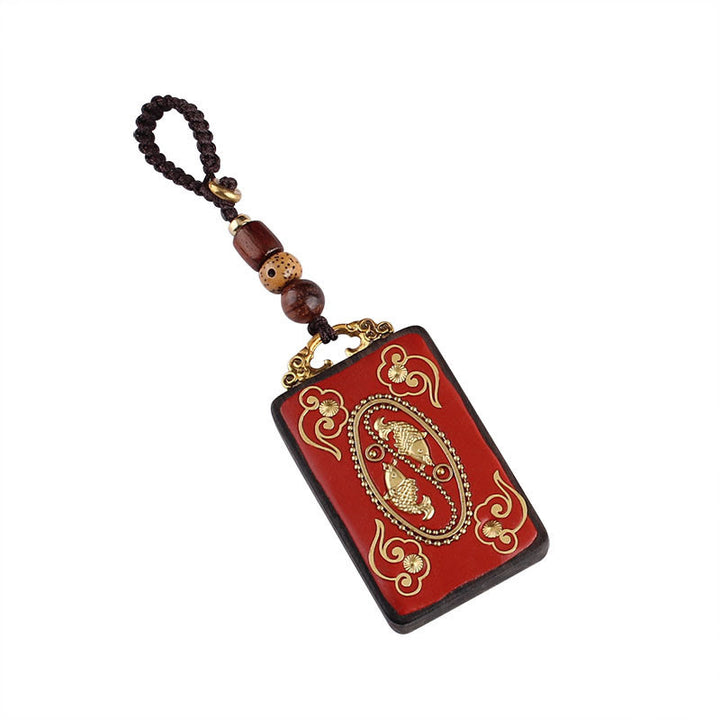 Buddha Stones, hebanowy kwiat, ryba Koi, znak Fu, breloczek z guzikiem i liną - image 3