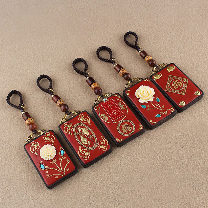 Buddha Stones, hebanowy kwiat, ryba Koi, znak Fu, breloczek z guzikiem i liną - image 13