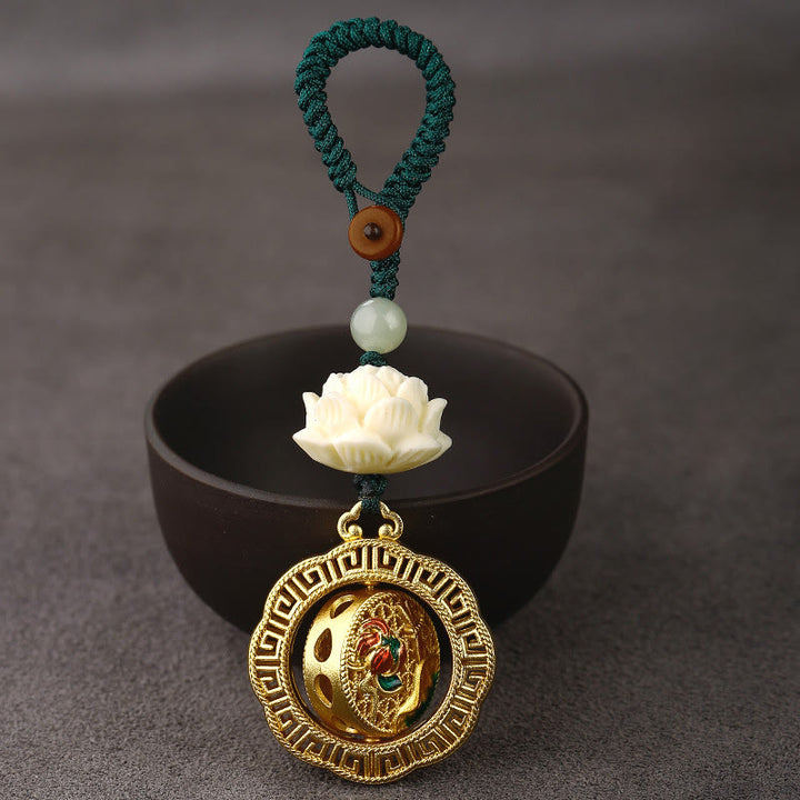Buddha Stones, Nasiona Bodhi, Lotos, Koraliki z Jadeitu Hetian, Miedziany, Obrotowy Brelok do Kluczy Pokoju - image 2
