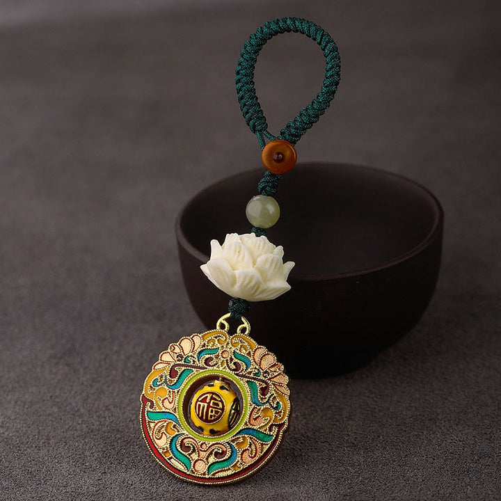 Buddha Stones, Nasiona Bodhi, Lotos, Koraliki z Jadeitu Hetian, Miedziany, Obrotowy Brelok do Kluczy Pokoju - Chmura pomyślności Fu - Lina z zielonym guzikiem - image 11