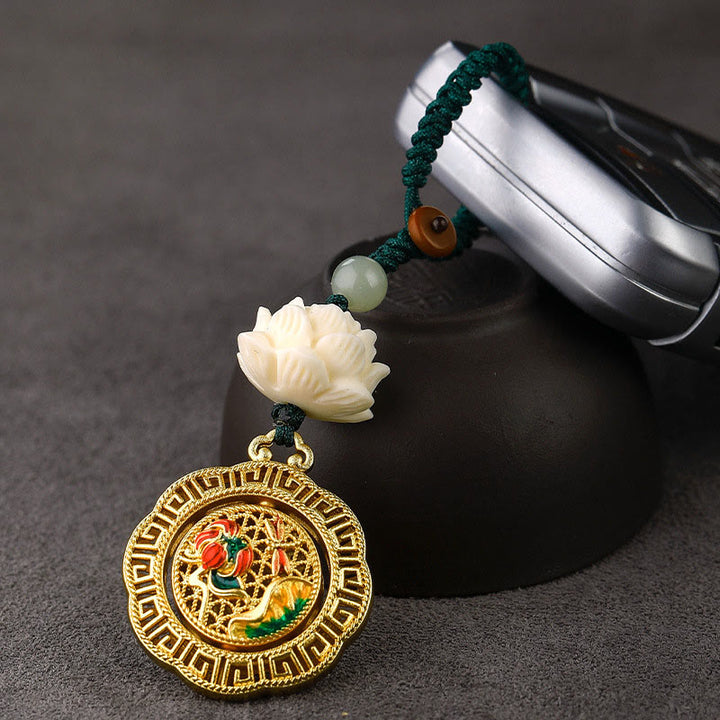 Buddha Stones, Nasiona Bodhi, Lotos, Koraliki z Jadeitu Hetian, Miedziany, Obrotowy Brelok do Kluczy Pokoju - image 4