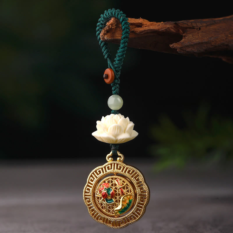 Buddha Stones, Nasiona Bodhi, Lotos, Koraliki z Jadeitu Hetian, Miedziany, Obrotowy Brelok do Kluczy Pokoju - image 3