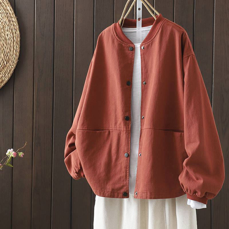Kurtka damska z długim rękawem i kieszeniami "Buddha Stones Fall Button Down" - Pomidor - US14, UK/AU18, EU46 (2XL) - image 0