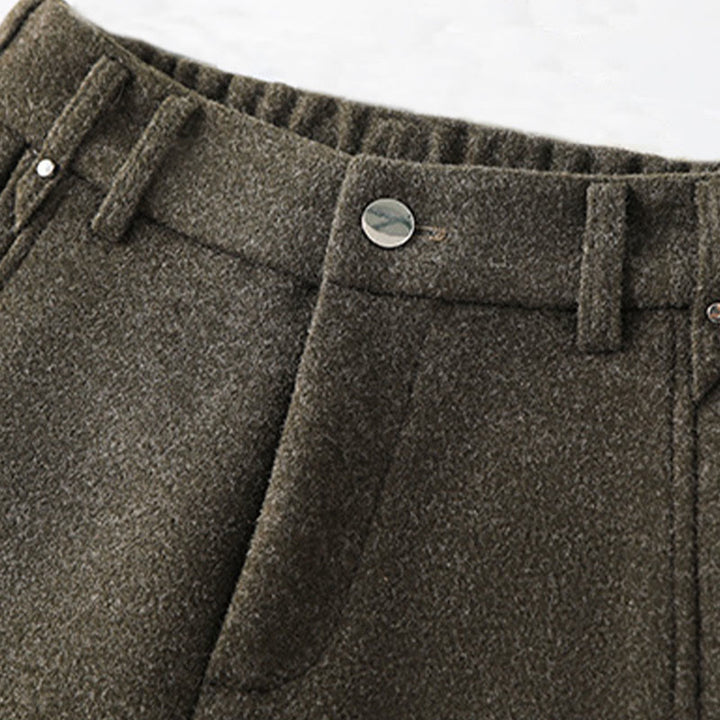 Spodnie damskie z szerokimi nogawkami i kieszeniami, z grubej bawełny i Buddha Stones, gładkie, z guzikami - image 2