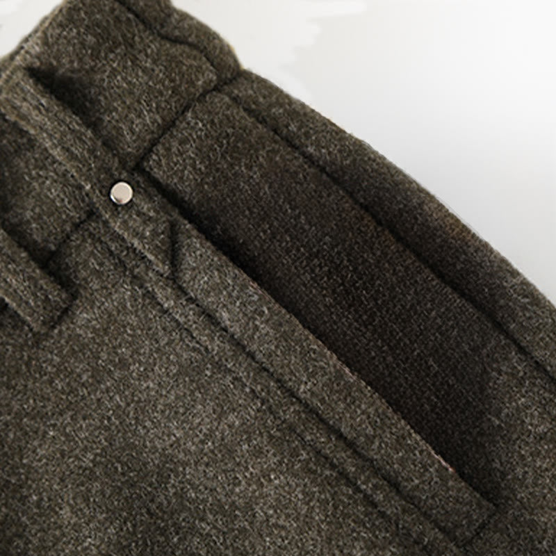 Spodnie damskie z szerokimi nogawkami i kieszeniami, z grubej bawełny i Buddha Stones, gładkie, z guzikami - image 3