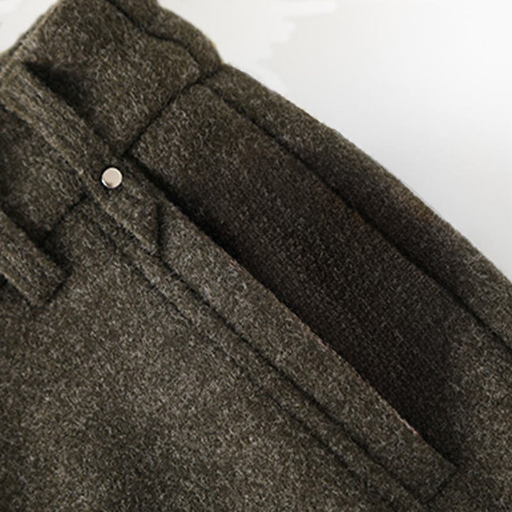 Spodnie damskie z szerokimi nogawkami i kieszeniami, z grubej bawełny i Buddha Stones, gładkie, z guzikami - image 3