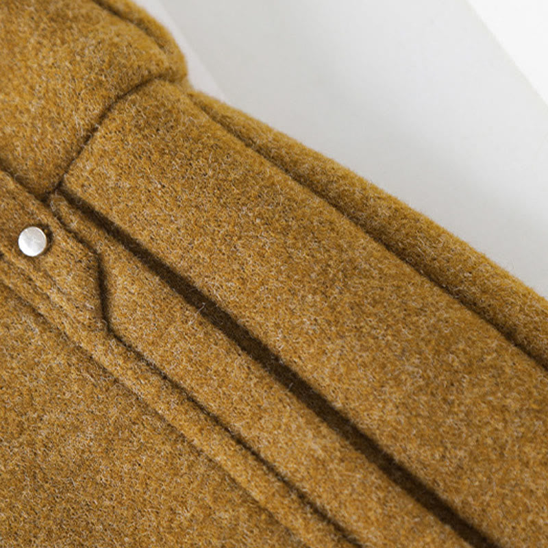 Spodnie damskie z szerokimi nogawkami i kieszeniami, z grubej bawełny i Buddha Stones, gładkie, z guzikami - image 8