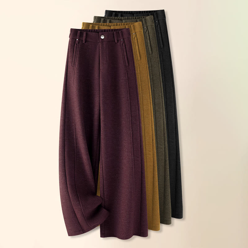 Spodnie damskie z szerokimi nogawkami i kieszeniami, z grubej bawełny i Buddha Stones, gładkie, z guzikami - image 16