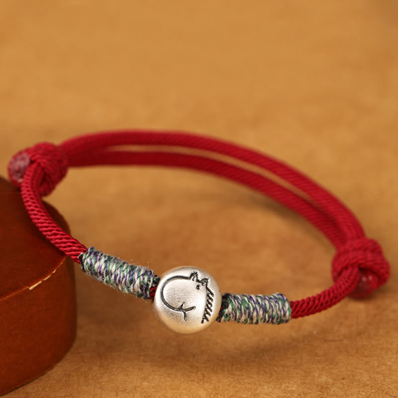 Bransoletka z plecionego sznurka z Buddha Stones ze srebra próby 999, Rok Konia, chiński znak zodiaku, przynosząca szczęście - image 3