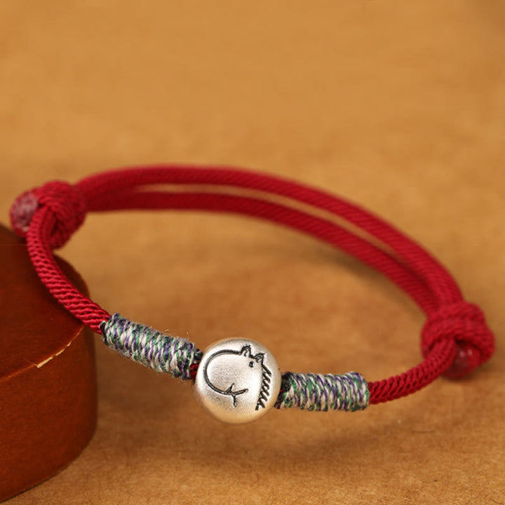 Bransoletka z plecionego sznurka z Buddha Stones ze srebra próby 999, Rok Konia, chiński znak zodiaku, przynosząca szczęście - image 3
