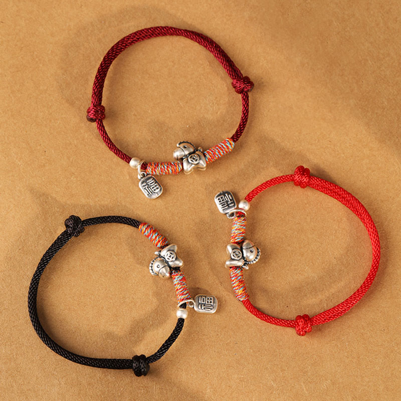 Bransoletka z plecionego sznurka z Buddha Stones ze srebra próby 999, Rok Konia, postać Fu, rok konia, rok konia - image 20