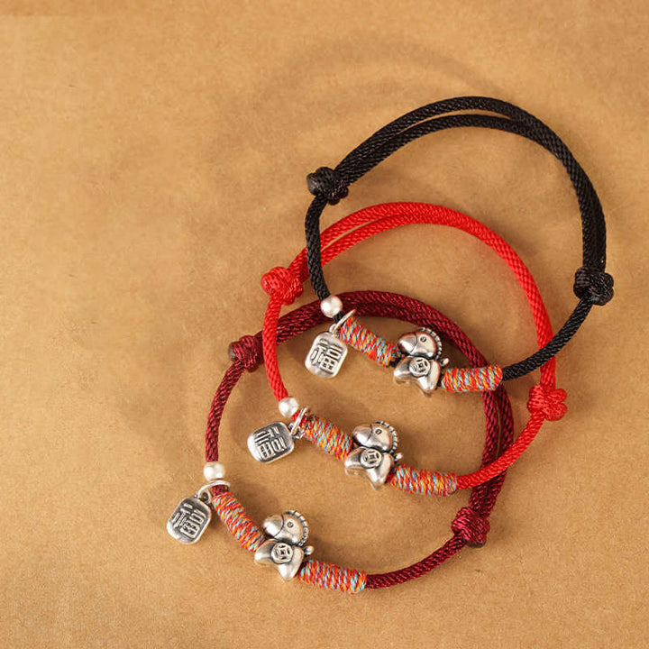Bransoletka z plecionego sznurka z Buddha Stones ze srebra próby 999, Rok Konia, postać Fu, rok konia, rok konia - image 21