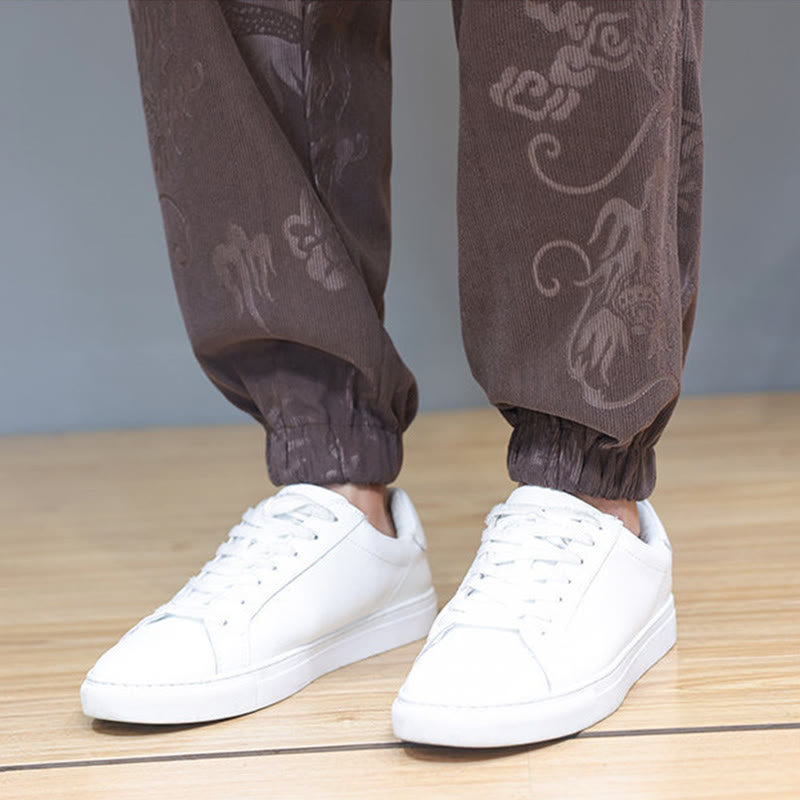 Buddha Stones 2 szt. Jesienno-zimowy męski garnitur Tang Dragon Frog-Button z bawełny sztruksowej z długim rękawem, kurtką i spodniami z kieszeniami - image 11