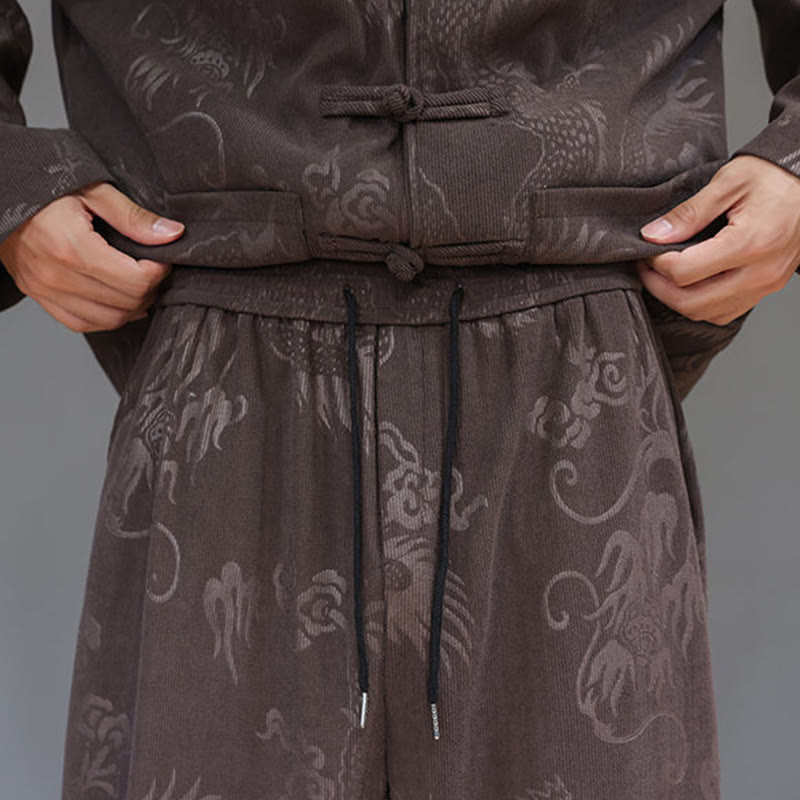 Buddha Stones 2 szt. Jesienno-zimowy męski garnitur Tang Dragon Frog-Button z bawełny sztruksowej z długim rękawem, kurtką i spodniami z kieszeniami - image 10