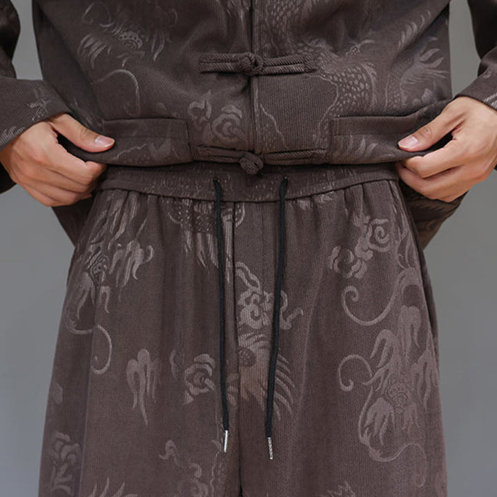 Buddha Stones 2 szt. Jesienno-zimowy męski garnitur Tang Dragon Frog-Button z bawełny sztruksowej z długim rękawem, kurtką i spodniami z kieszeniami - image 10