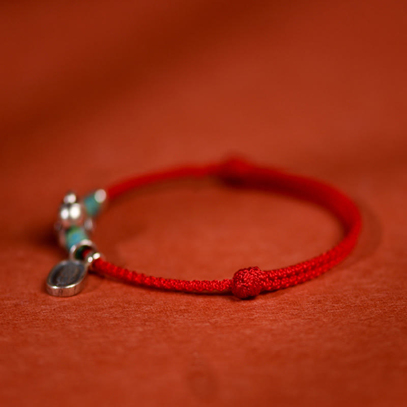 Buddha Stones 999 srebro próby 925 Rok Konia Srebro próby 925 Pokój i Radość Zawieszka Sznurek Pleciony Szczęście Bransoletka na Nogę - image 1