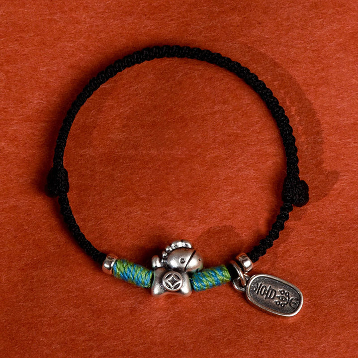 Buddha Stones 999 srebro próby 925 Rok Konia Srebro próby 925 Pokój i Radość Zawieszka Sznurek Pleciony Szczęście Bransoletka na Nogę - Męska czarna bransoletka na kostkę - image 16