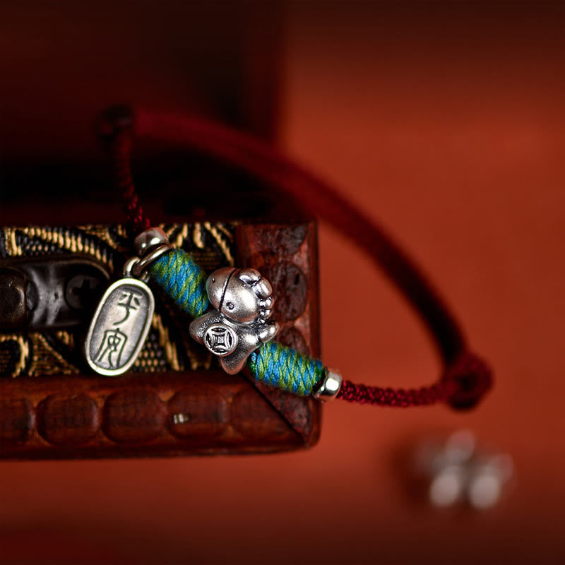 Buddha Stones 999 srebro próby 925 Rok Konia Srebro próby 925 Pokój i Radość Zawieszka Sznurek Pleciony Szczęście Bransoletka na Nogę - image 15