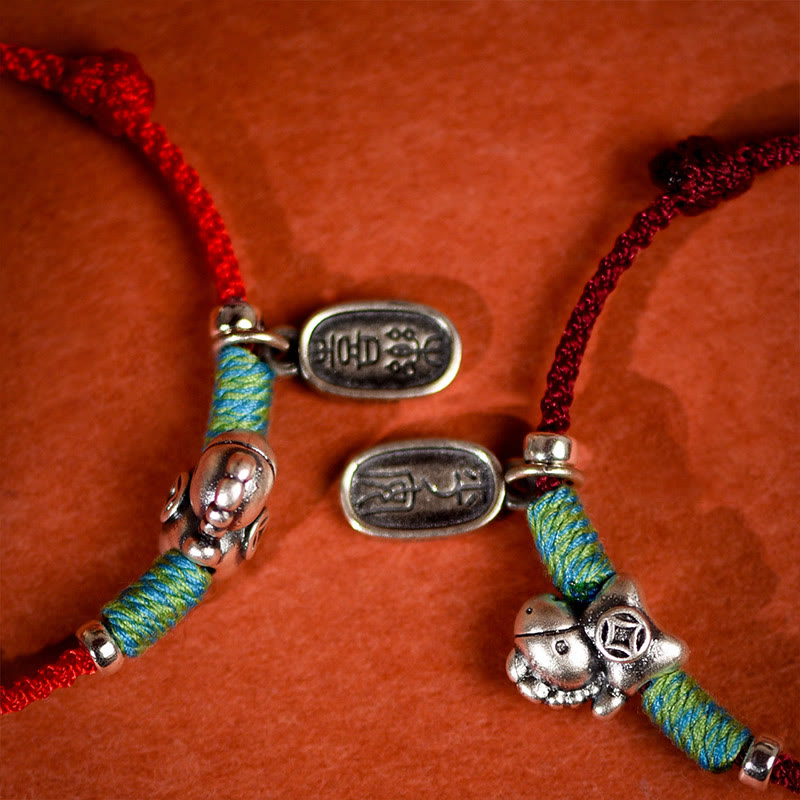 Buddha Stones 999 srebro próby 925 Rok Konia Srebro próby 925 Pokój i Radość Zawieszka Sznurek Pleciony Szczęście Bransoletka na Nogę - image 19
