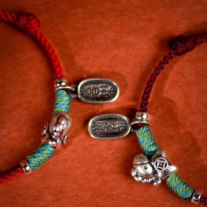 Buddha Stones 999 srebro próby 925 Rok Konia Srebro próby 925 Pokój i Radość Zawieszka Sznurek Pleciony Szczęście Bransoletka na Nogę - image 19