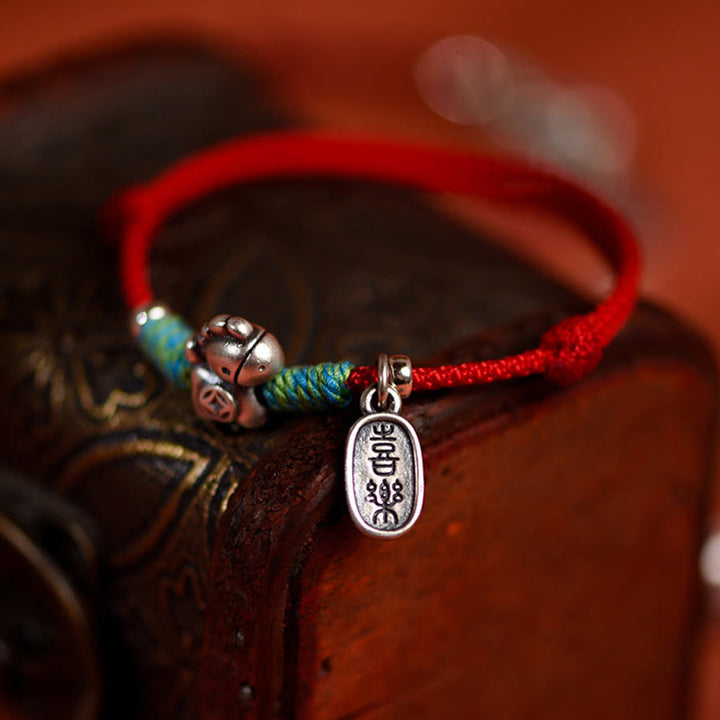 Buddha Stones 999 srebro próby 925 Rok Konia Srebro próby 925 Pokój i Radość Zawieszka Sznurek Pleciony Szczęście Bransoletka na Nogę - image 5