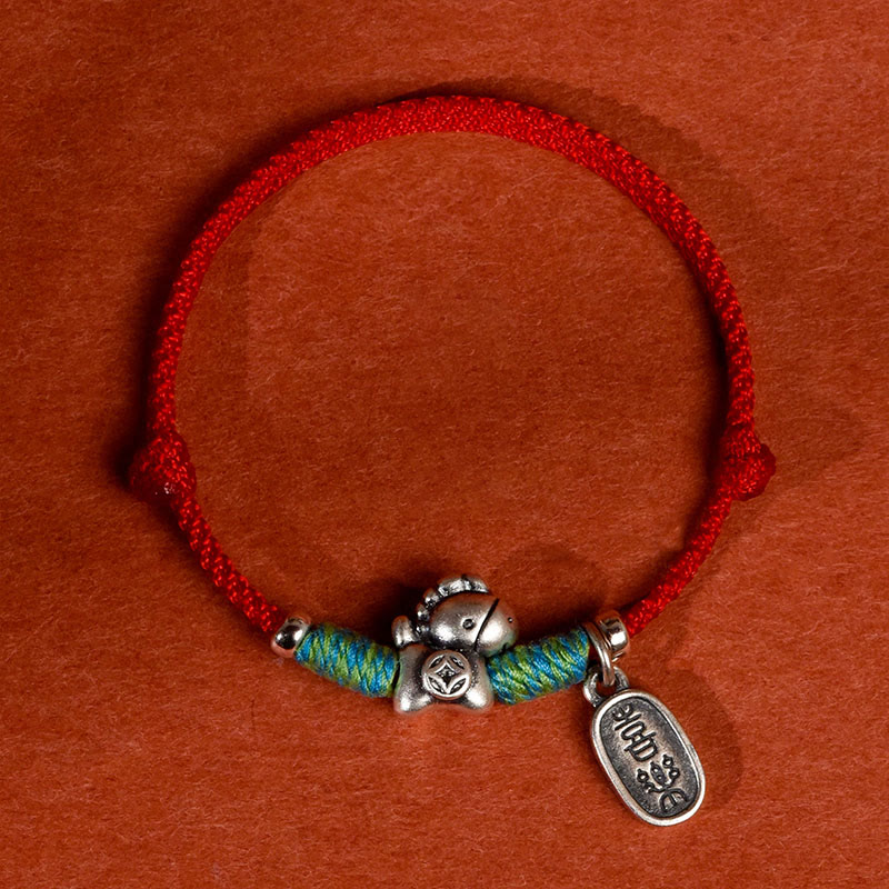 Buddha Stones 999 srebro próby 925 Rok Konia Srebro próby 925 Pokój i Radość Zawieszka Sznurek Pleciony Szczęście Bransoletka na Nogę - Męska czerwona bransoletka na kostkę - image 0